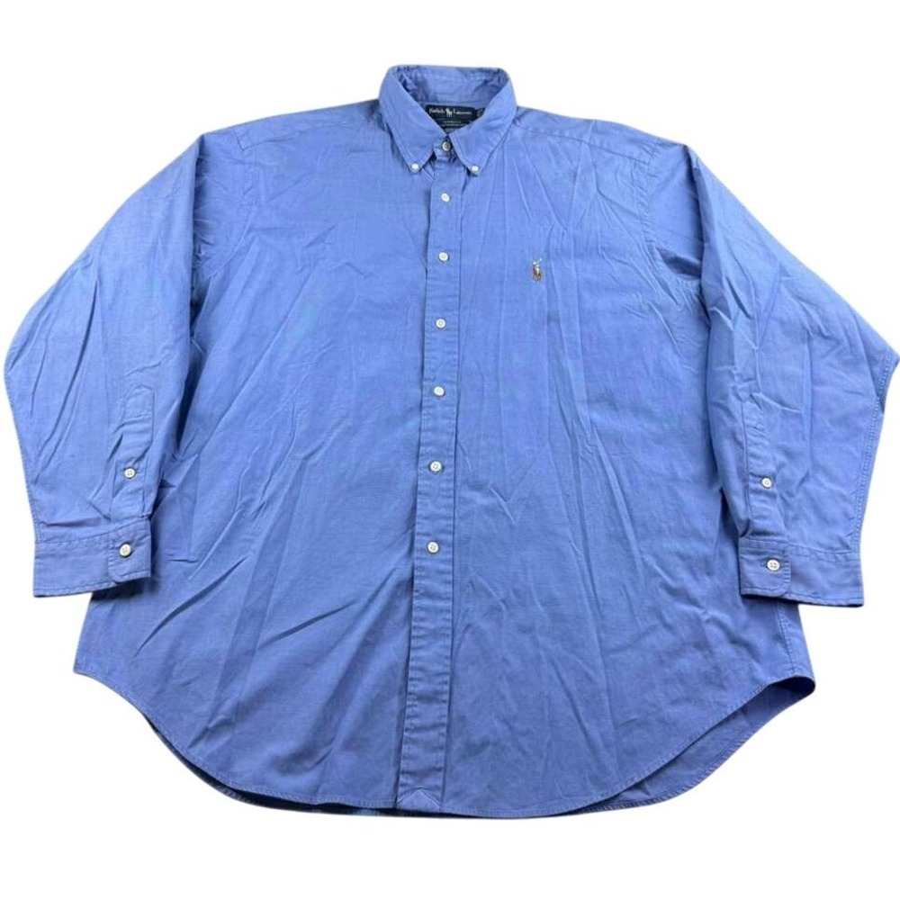 Vintage Ralph Lauren Yarmouth Shirt Men 17.5x36 Blue Pinpoint Oxford 100% Cotton